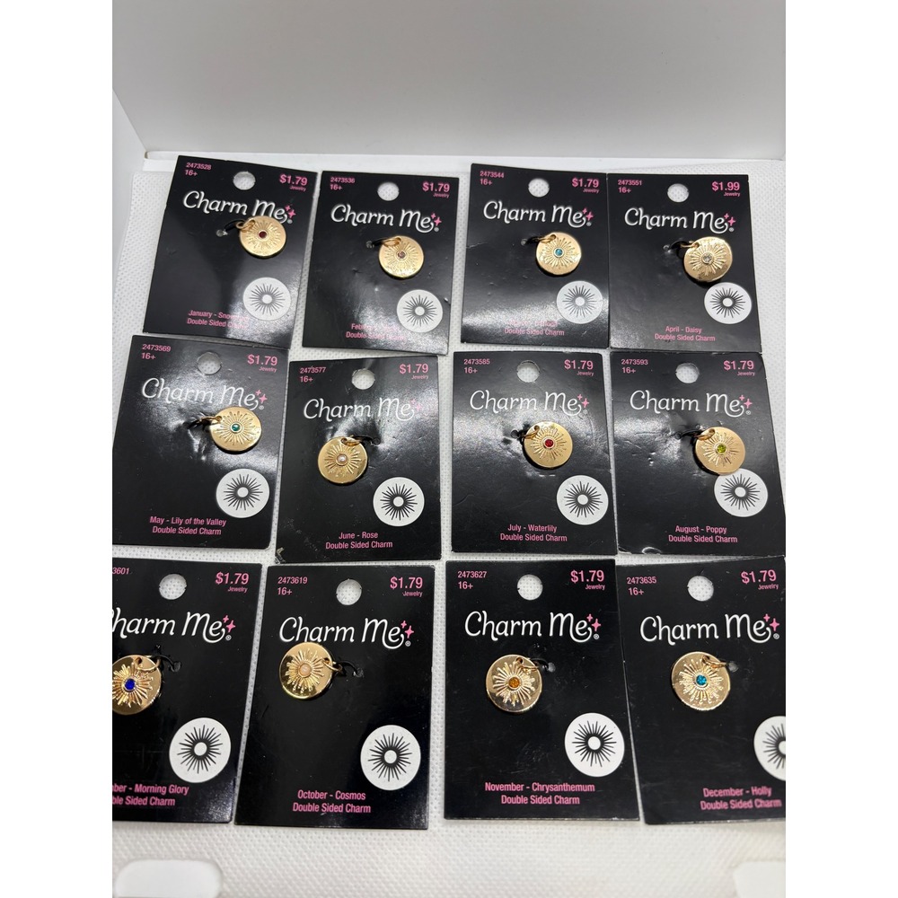 Charm Me Birth Month Flower Charms Gold Tone Double Sided Rhinestone Pendants